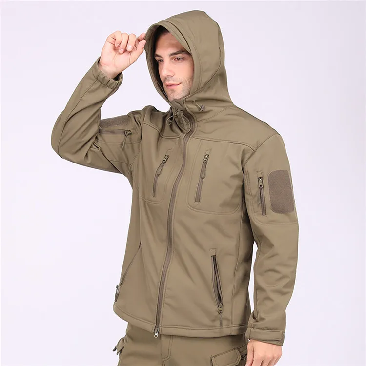 Green Outdoor Breathable Coat Hoodie Waterproof Camping Hunting Tactical softshell men Jacket