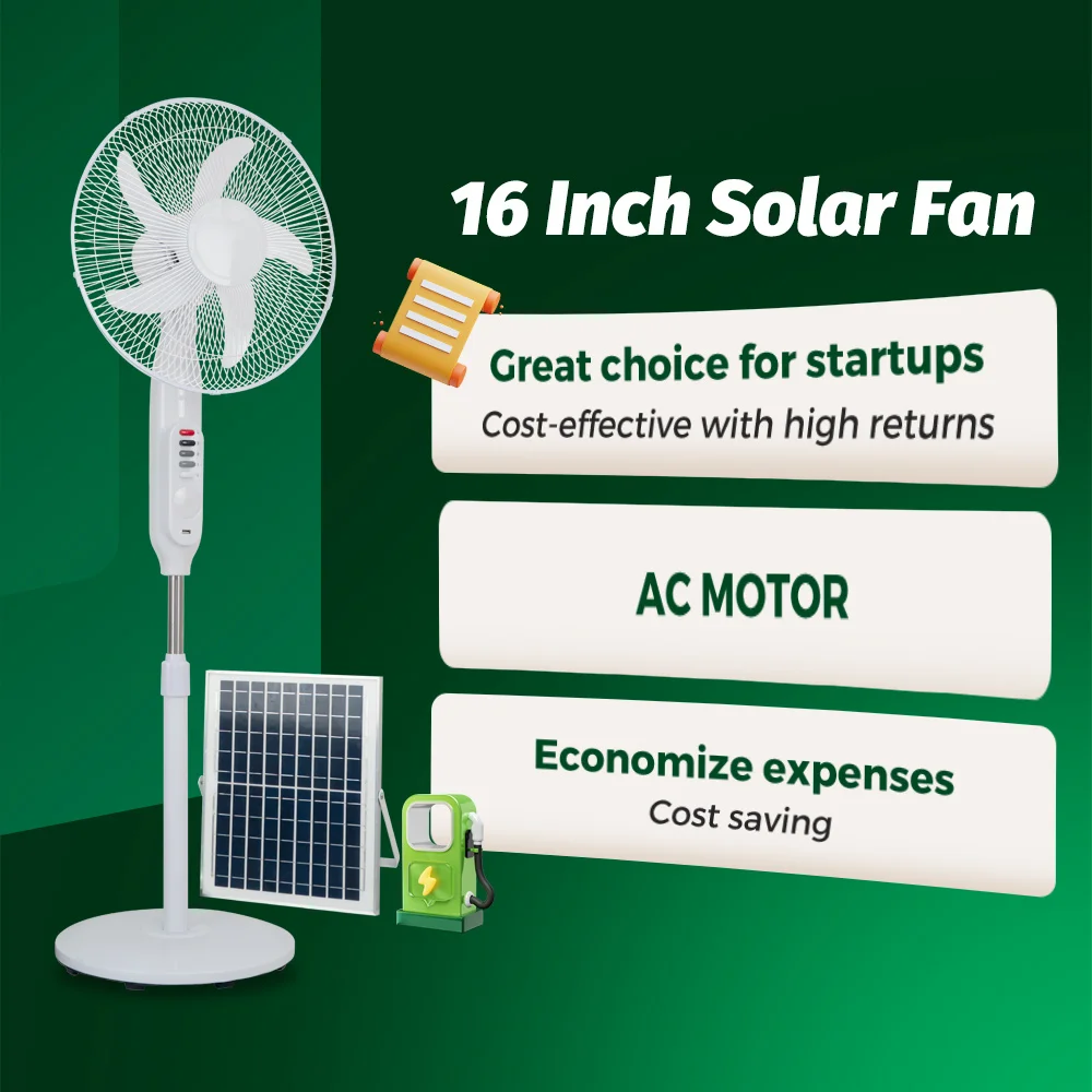 Ventilador 16 inch 18000MAH Solar Stand Fan BLDC Motor Pedestal Fan Remote Control Led Light Electric Rechargeable Solar Fan