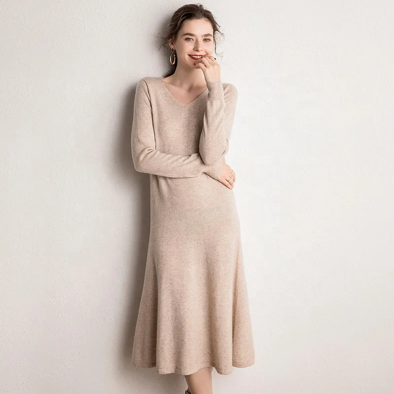 Wholesale high quality long Cashmere wool dress