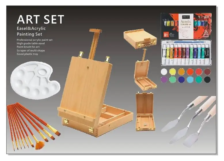 Acrylic Paint Set With Canvas And Easel Private Brand Customized Mini Canvas And Easel