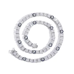 New Europe and America 6*6mm CZ Single Row Necklace Devil Eye Tennis Chain for Ladies Men Gift