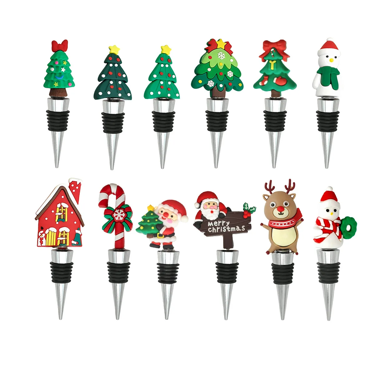 Reusable Screw Red Wine Stopper Champagne Stoppers creative 3D Christmas tree snowman reindeer shaped Santa Wine Bottle Stopper