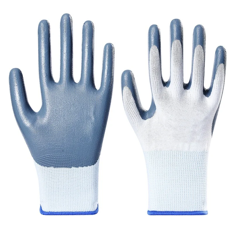 Factory outlet 100% nitrile coated nylon work gloves builders red blue nitrile coated work gloves