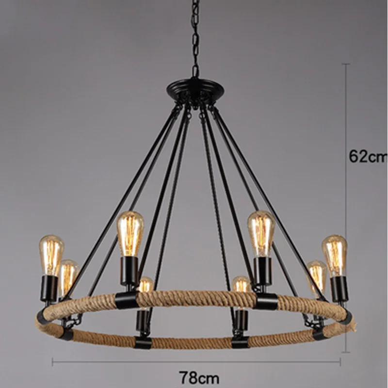 Classic Design Restaurant Coffee Bar Hemp Rope Chandelier Vintage Iron Wrapped Hemp Rope Lamp Shade Decoration Pendant Light