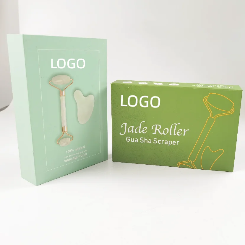 anti aging natural green jade needle facial roller guasha facial massage with box