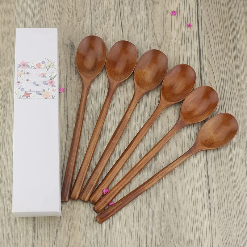 Long Handle spoon wooden Wood Soup Spoons for Eating Mixing Stirring