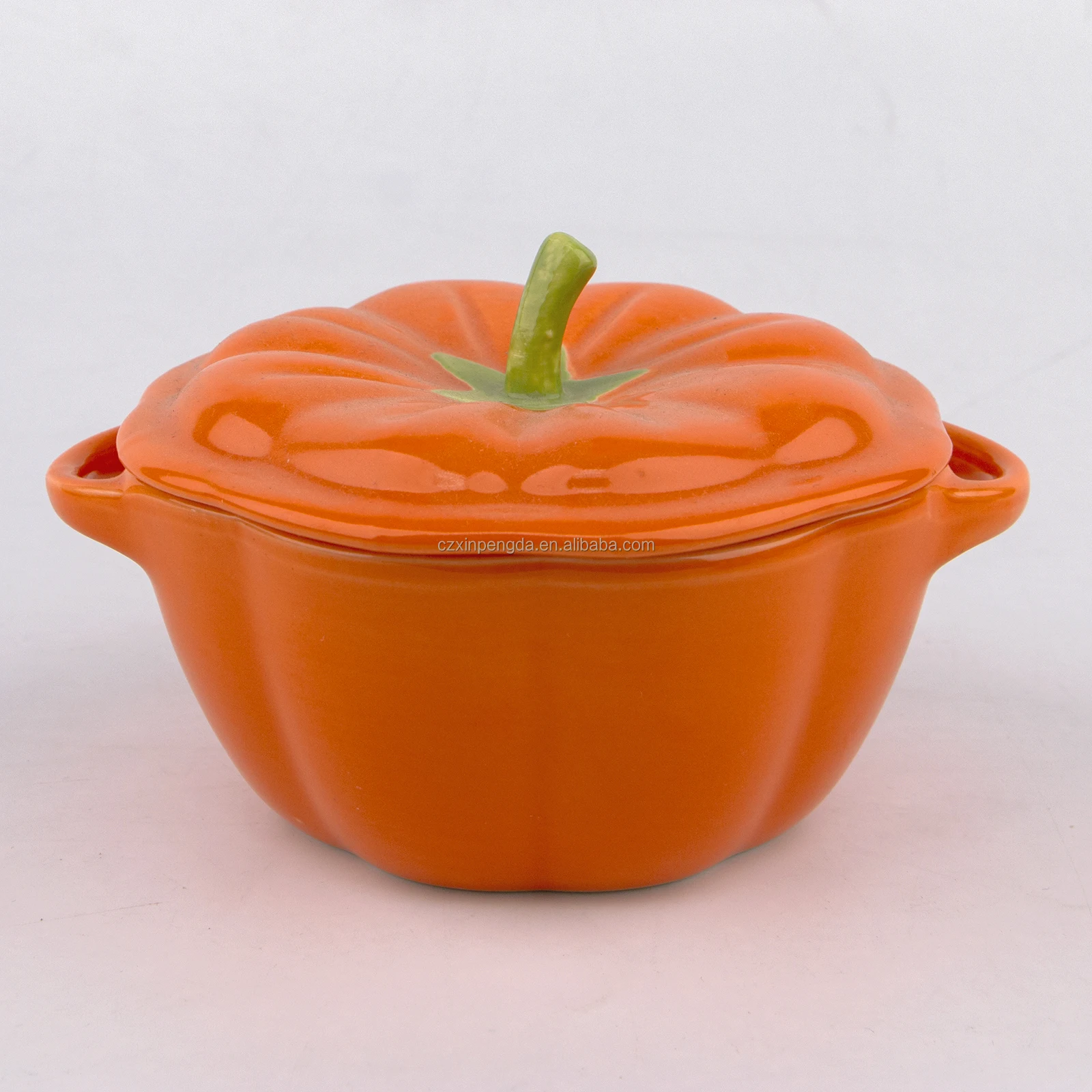 Ceramic Pumpkin Shaped Deep Pie Dish Bowl With Double Ears And Lid