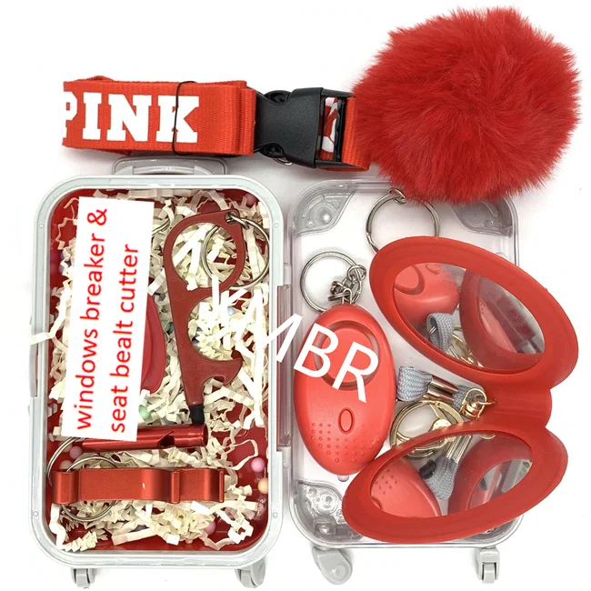9pcs/set fashion Self Key Chain Woman Alarm Set Safety Defense Keychain Bulk self defense keychain suitcase