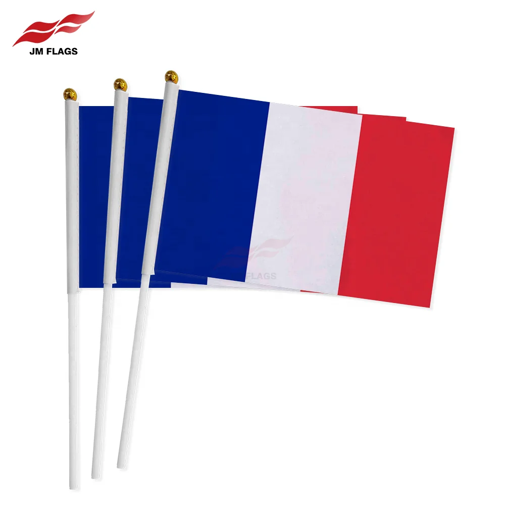 Wholesale France Hand Held Flags Hand Flag National Day Decoration Polyester EURO CUP France Stick Flags