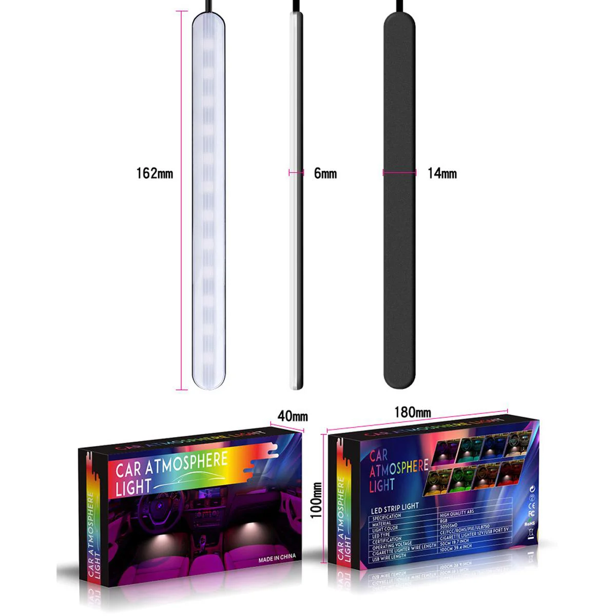 Китайский поставщик набор RGB для освещения салона автомобиля 4 шт. 48 светодиодов 12 В постоянного тока атмосферный свет с беспроводным дистанционным управлением Светодиодная