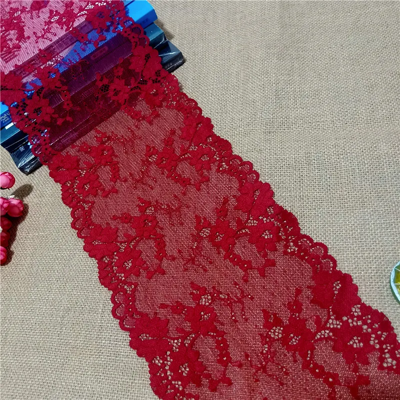 2023 E2670 18.5cm wholesale flower design red elastic soft mesh nylon spandex lace decorative stretch underwear