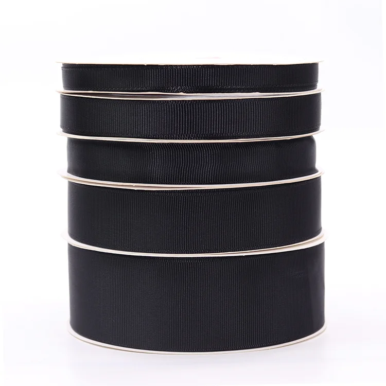 Factory custom wholesale solid color ribbon 25mm grosgrain black