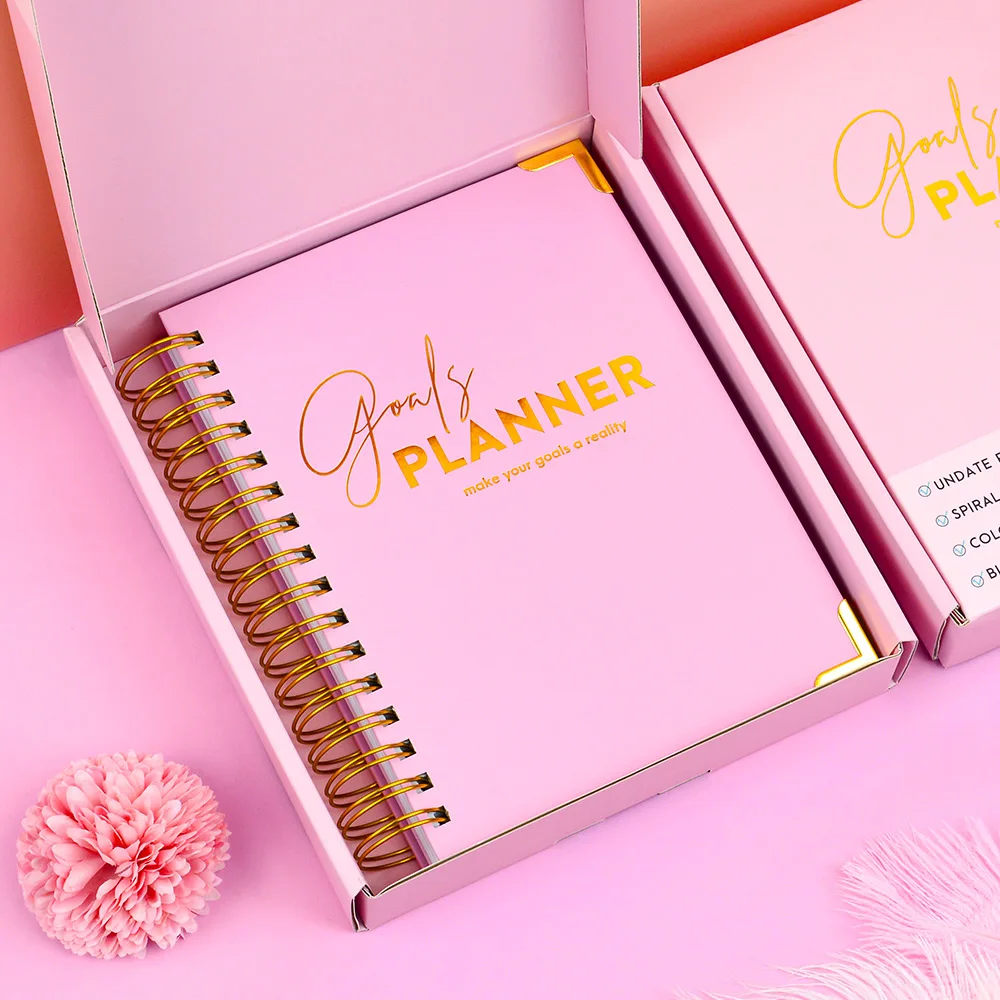 Pink Hardcover Daily Weekly Spiral Undated Goals A5 Planner Journal Agenda Notebook