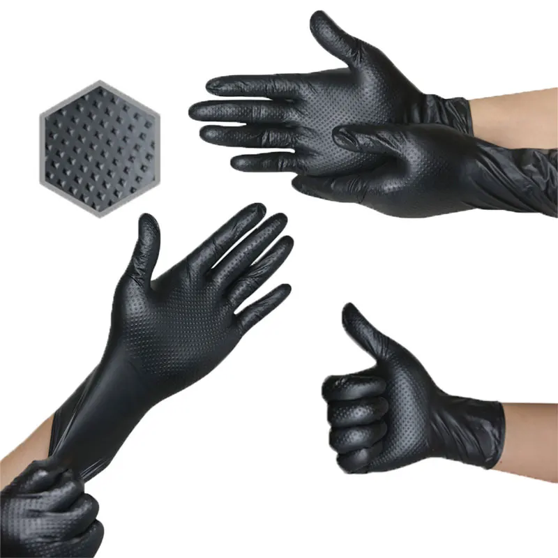 Biodegradable Safe 5 6mil 8mil Black Pure China Diamond Pattern Waterproof Comfortable Car Repair Thickened Gloves