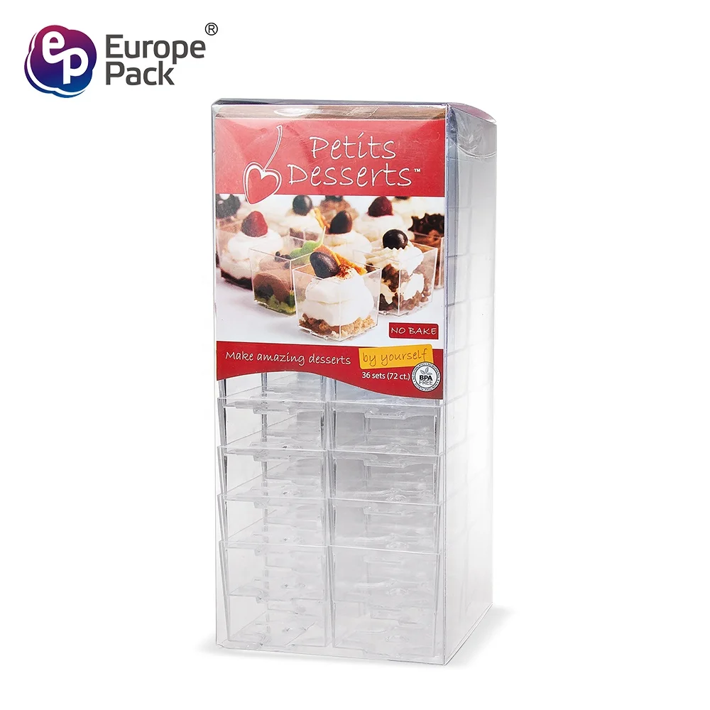 Europe-Pack 60ml 2oz disposable square PS plastic ice cream dessert pudding cup with spoon