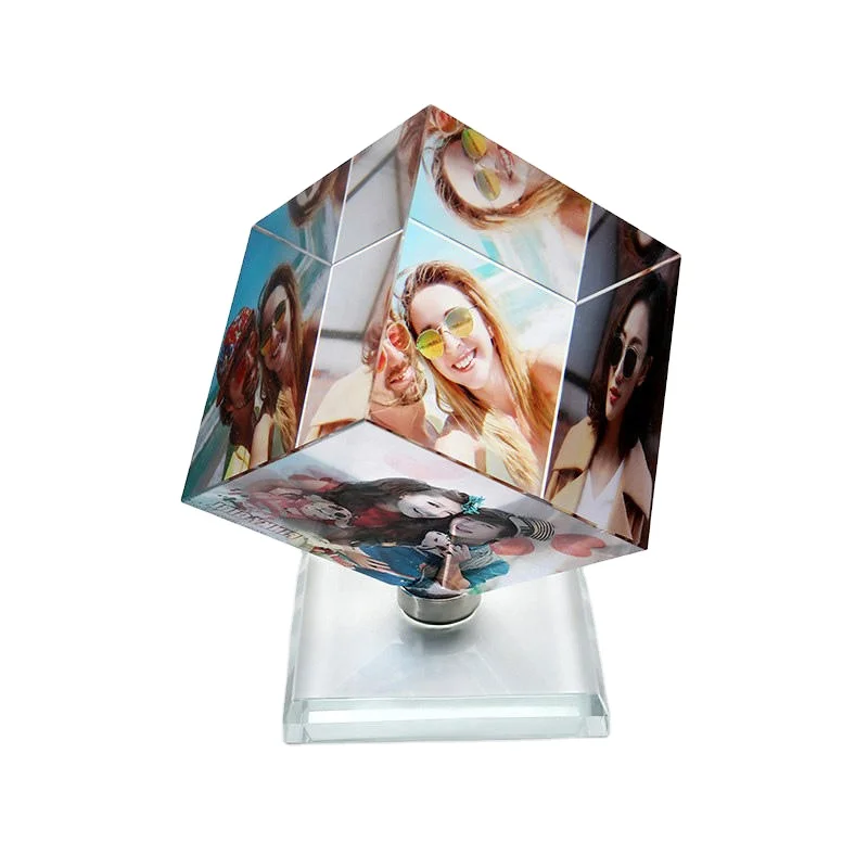 Crystal Sublimation Blank Photo Crystal Frame Transfer Printing Glass Beads Square Rotatable Crystal Cube Photo Frame