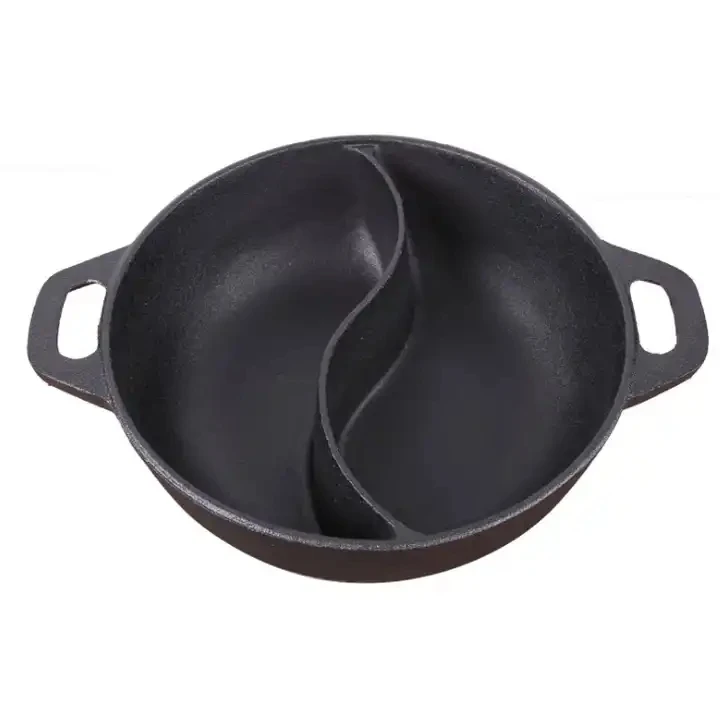 Kitchen cooker cooking pot 2 compartments cast iron round hot pot with partition