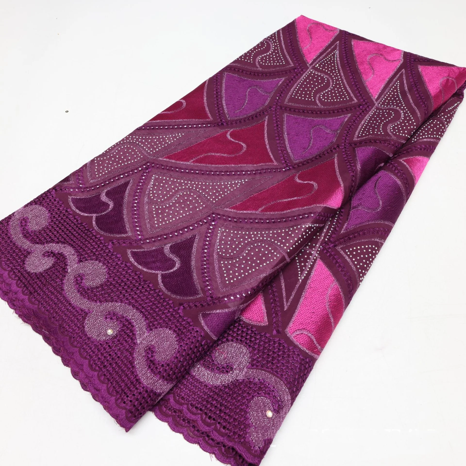 wholesale 10 colors polished cotton lace fabric French Swiss lace fabric embroidery lace fabric with rhinestone for women