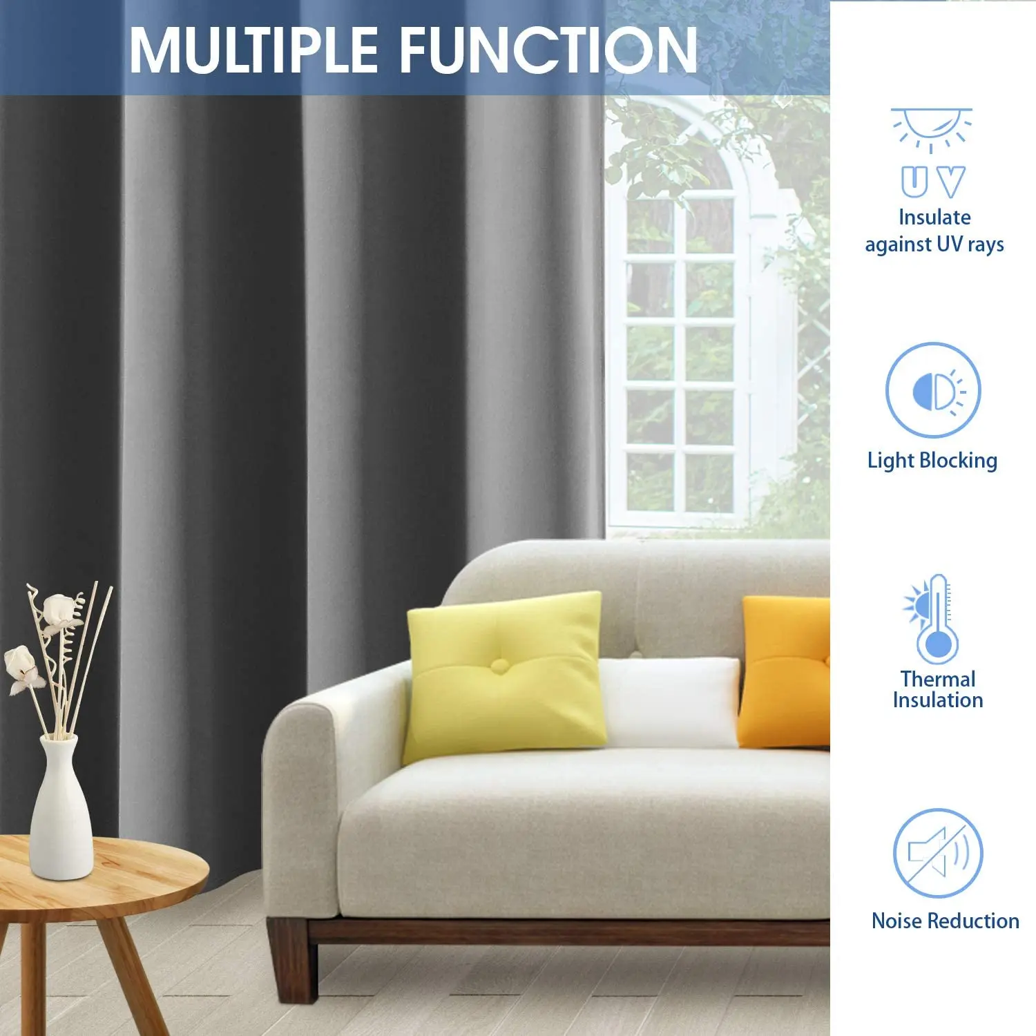  2 Panels Grey Blackout Outdoor Curtains Thermal Insulated For Living Room Porch/Pergola/Yard/Sliding