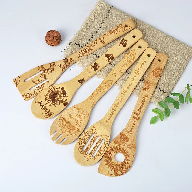 Customized Logo Laser Engraved Bamboo Spoon Large Wooden Spoon