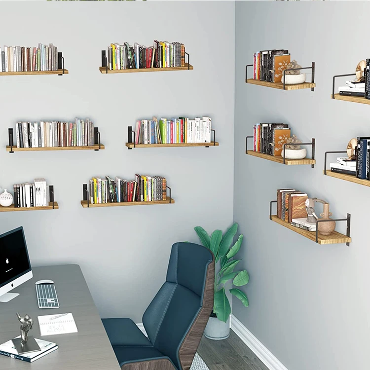 Wooden metal Floating Shelves Bathroom Storage Decorative Wall Shelf