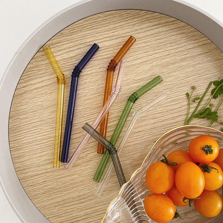 Factory direct sale colored borosilicate glass straws curved straw