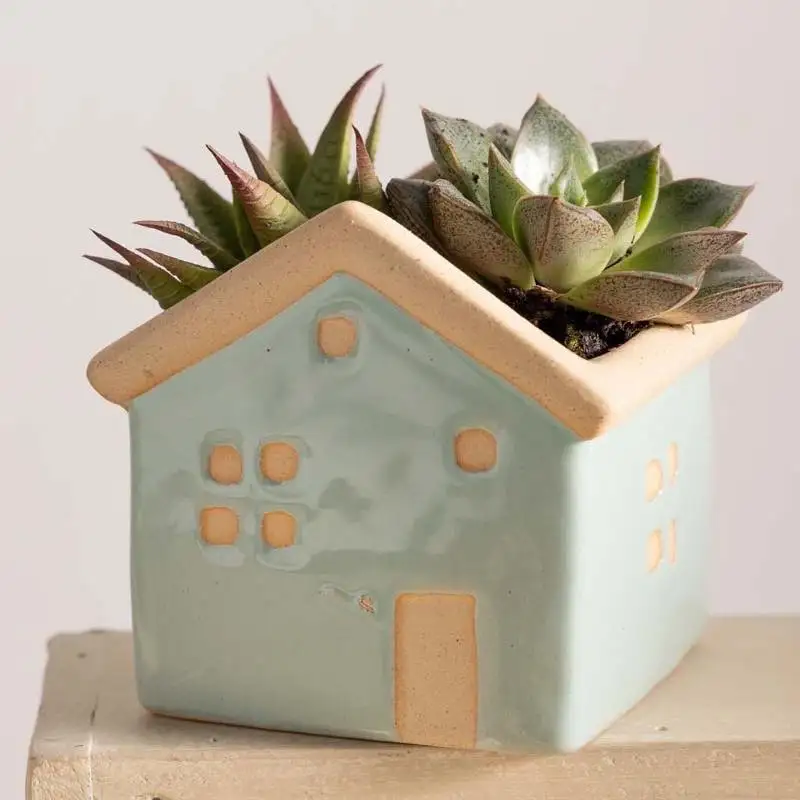 Unique house shaped home office decor ceramic planter herb succulent pot