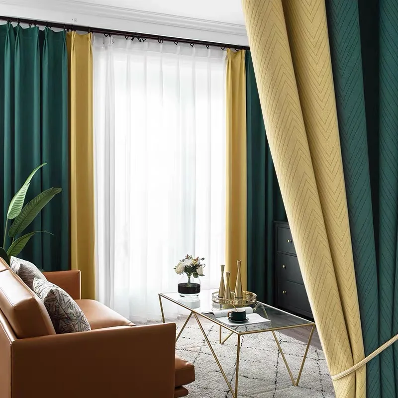 New arrival high quality modern polyester two colors matched blackout wool curtain