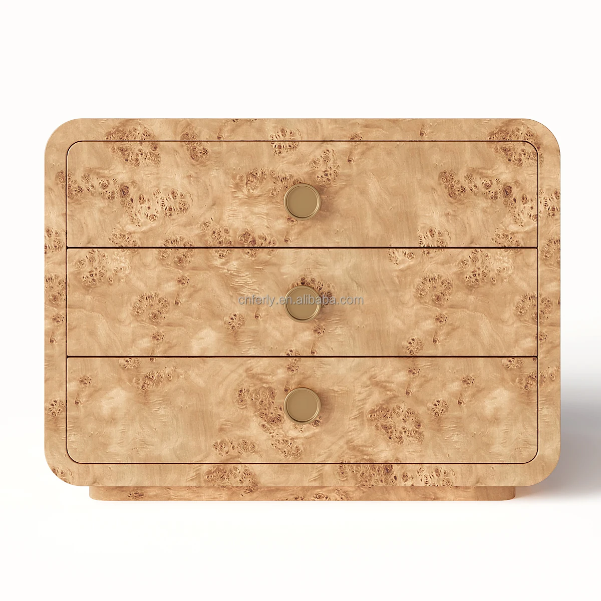 Luxury Indoor Furniture Burl Wood Veneer Bedside Table Bedroom Furniture Wooden Nightstand Bedside Table For Bedroom