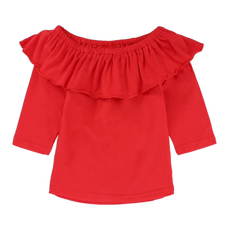 Детская одежда наряд для маленьких девочек летняя модная красный топ с открытыми плечами Джинсовый