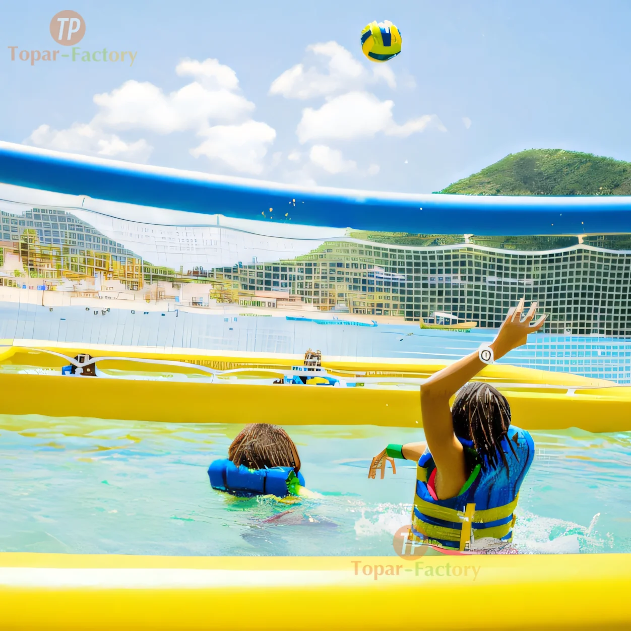 Commercial Large Pvc Court Water Ball Inflatable Volleyball Pool with net