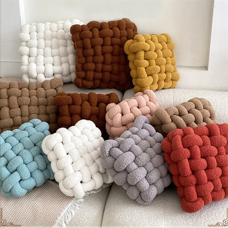 Manufacturer Wholesale Nordic Simple Style Square Pure Color Plush Knot Decorative Pillow & Cushion Car Seat