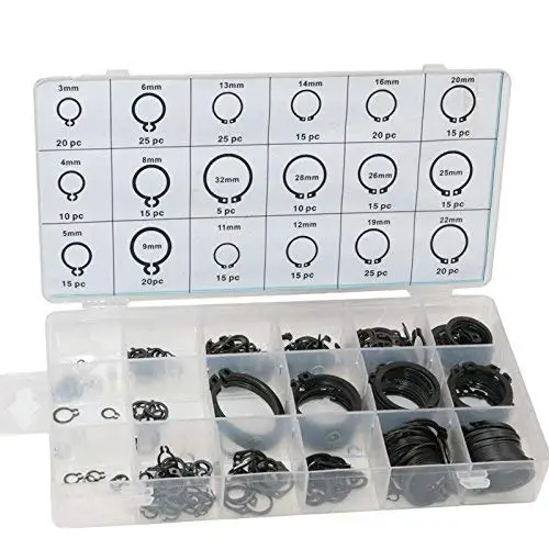300Pcs/1 set Circlip Snap Ring C-Clip Assortment Car Kit 18 Sizes Black Retaining Ring