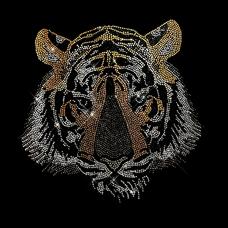 Профессиональная Заводская поставка тигровая голова горный хрусталь дизайн на заказ блестящая Тигровая футболка с переводом