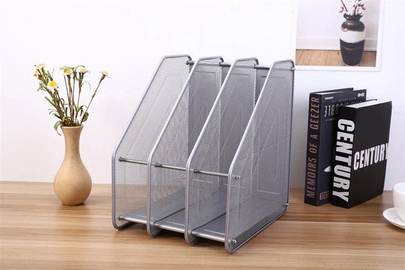 3 Vertical Compartments Office Desktop Mesh Document Magazine File Storage Organizer Holder