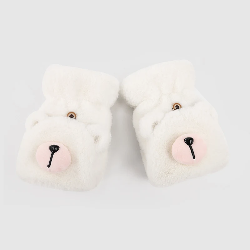 Cute girls polar fleece fingerless thermal fluffy fur animal women gloves in winter