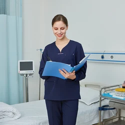 Four-Way Stretch Anti Wrinkle Stylish Collar Multi Pockets Long Sleeve Scrubs Uniform Tops Jacket