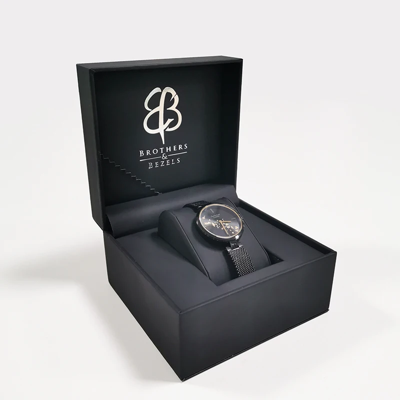 
 Упаковка для часов, пользовательский дисплей, один корпус, золотой, серебряный, фольга, логотип, черный, ПУ кожа, роскошная коробка для часов  