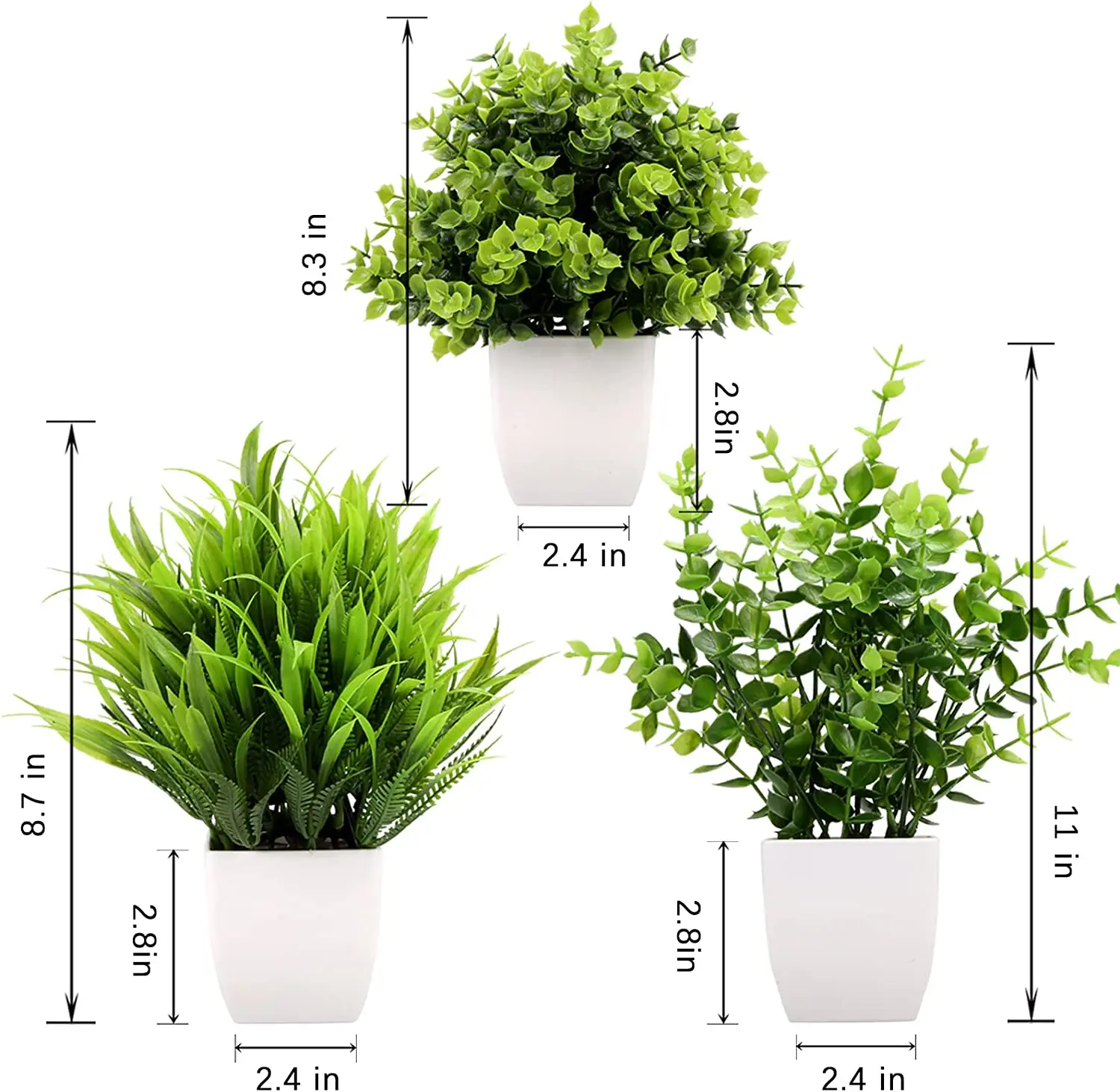 3Pack Mini Fake Plants Artificial Plastic Eucalyptus Plants Wheat Grass Potted Faux Plants Indoor for Office Decor