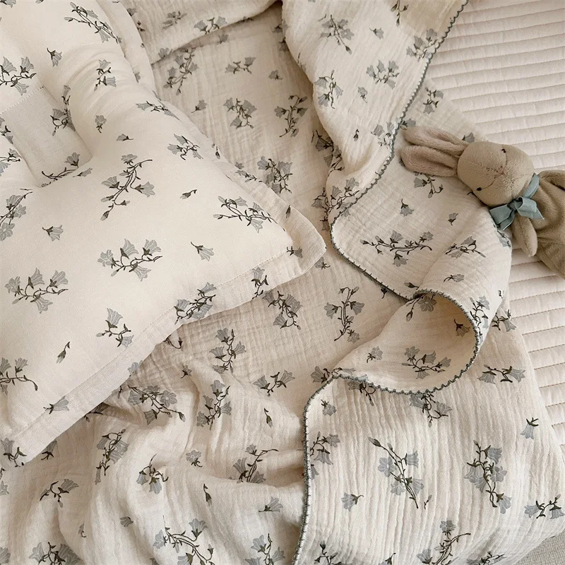 Custom  4 Layer Fluffy Pink Rose Swaddle Baby Muslin Cotton Border Bed Set Blanket Swaddle Cotton Blanket For Baby Girl