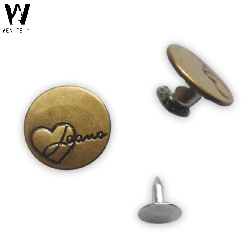 Wholesale vintage customized logo brass alloy metal free jeans buttons clasp bronze denim button thread stud clasp rivets pins