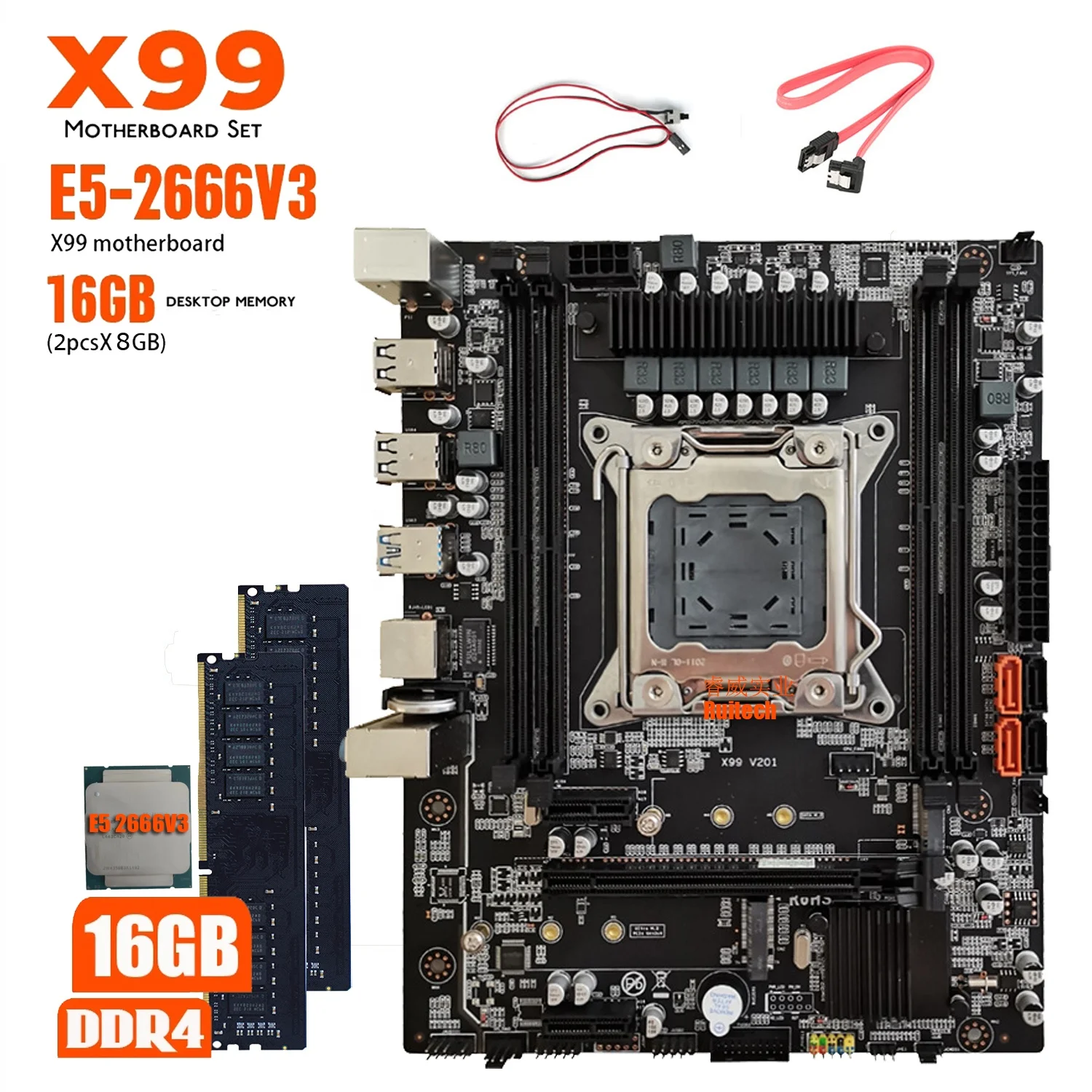Russia accept USD(T) X99 motherboard combo kit set XEON E5 2666 V3 LGA 2011-3 CPU 2pcs X 8GB =16GB 2666MHz Destop DDR4 memory
