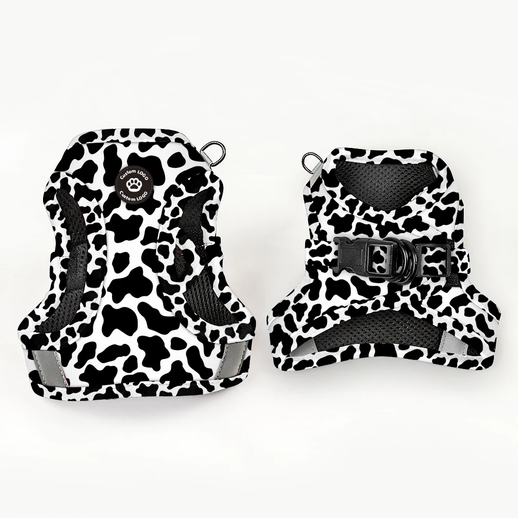 Custom Cow stripe printing dog vest harness puppy designer tactical collar soft neoprene handle leash low price manufacture