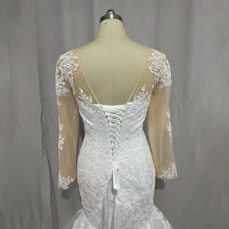 Sexy Illusion Mermaid Wedding Dresses Lace Appliques Long Sleeve Wedding Gown for Bride Bride Dress Backless Vestidos De Novia