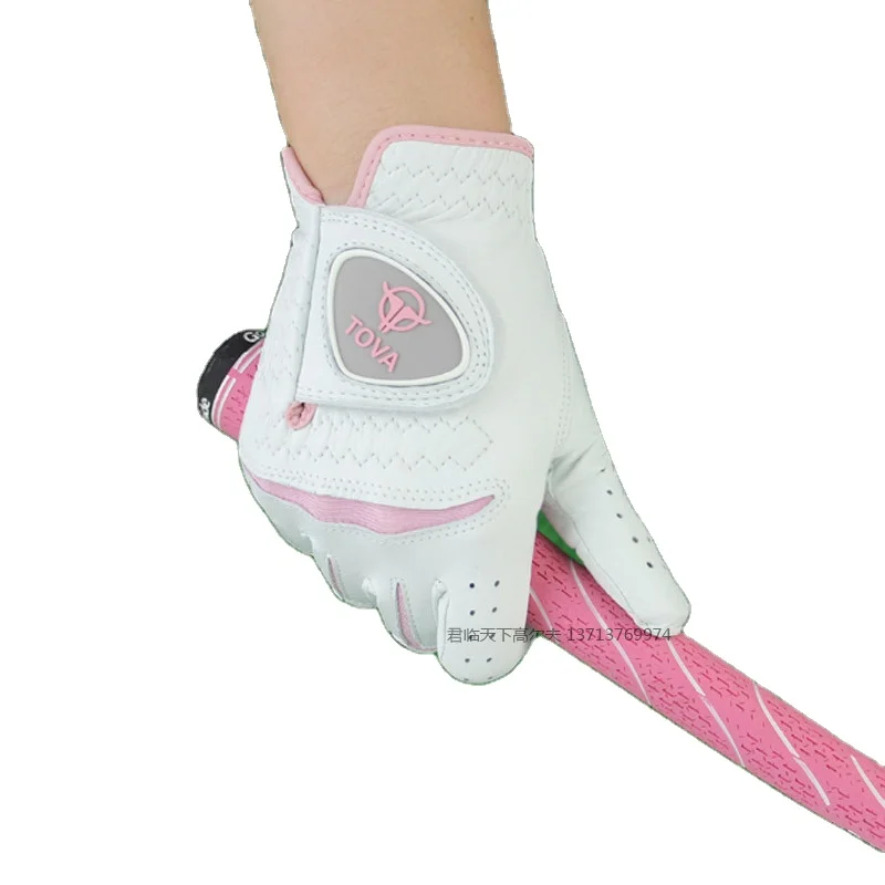 New Pink Women Cabretta Leather Anti-slip Golf Gloves