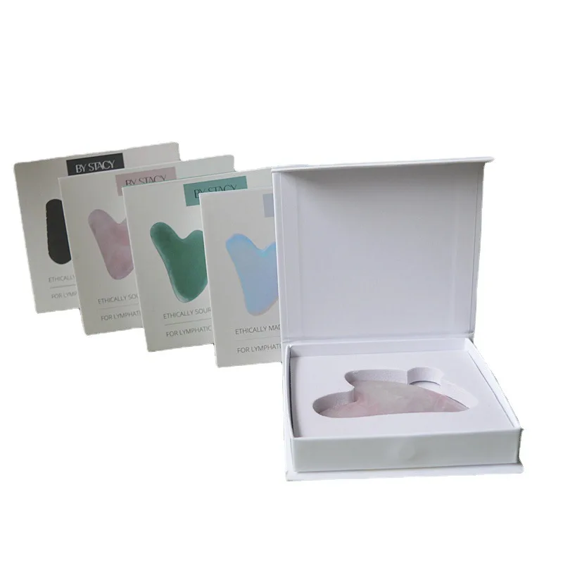 Custom Logo Magnetic Cardboard Natural Jade Roller Massage Rose Quartz Face Jade Roller Gua Sha Set Packaging Paper Box