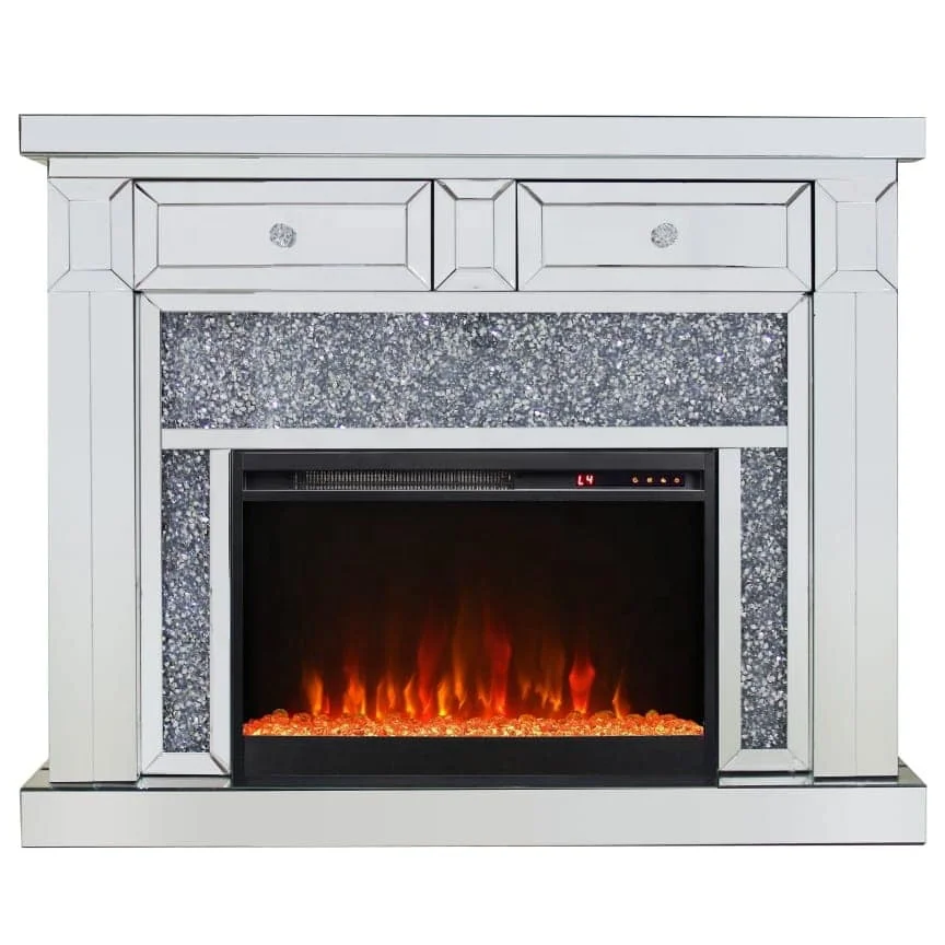 Latest design high end crushed diamond mirrored console table with fireplace 2020