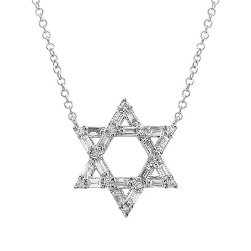 2024 New Stars Real 925 Sterling Silver Necklace for Women Full Square Round Diamond Zircon Paved Six Stars Hexagram Jewelry