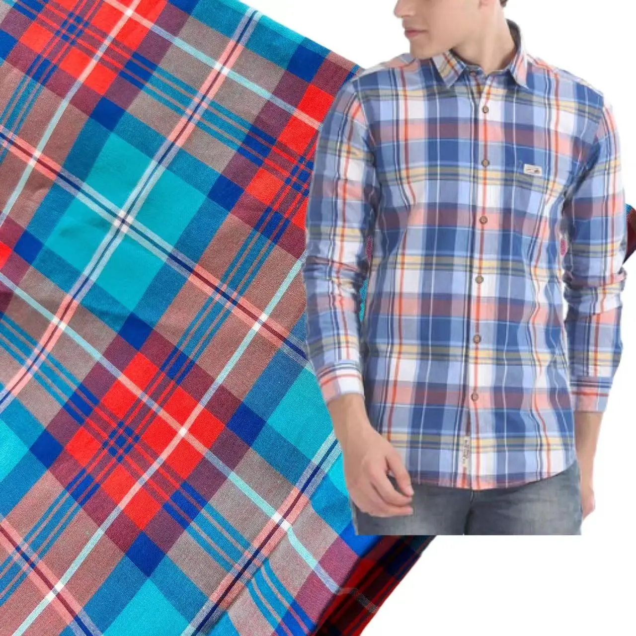 Customized cool feeling stretch cotton nylon elastane plaid for casual shirts
