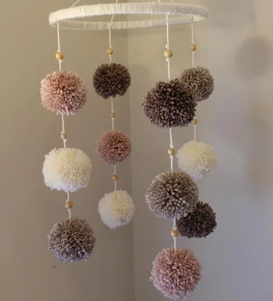 
Newborn gift diy handmade nursery decor toys pastel hanging girl pom pom baby crib mobile 
